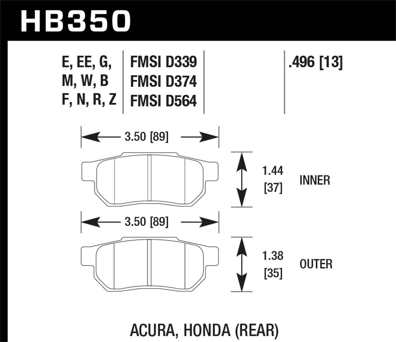 Hawk Performance HB350Z.496 PC Disc Brake Pad Set