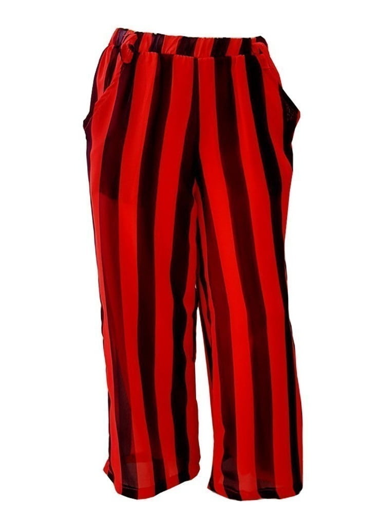 red and black striped pants