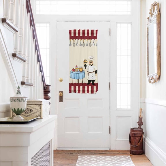 Chef Door Curtains for Door Window, French Sidelight Front Back Door Curtains With Tieback, Red Fruit Cake Hat Kitchen Gourmet Vintage Kitchen Rod Pocket Drapes Panel, 25"x40"
