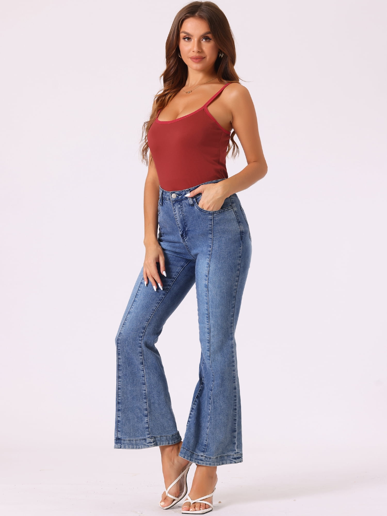 DARING DIVA Women's Tank Top with Built in Bra Adjustable Spaghetti Strap 2XL Claret
