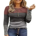 thumbnail image 1 of Womens Henley T Shirts Casual Lace Long Sleeve Patchwork Button Down Ribbed Slim Fit Tops Blue L, 1 of 9