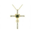 thumbnail image 2 of RYLOS Matching Jewelry Yellow Gold Plated Silver Claddagh Ring & Cross Necklace. Heart Gemstone & Diamonds, 6MM Green Sapphire Birthstone; Size 7, 2 of 9