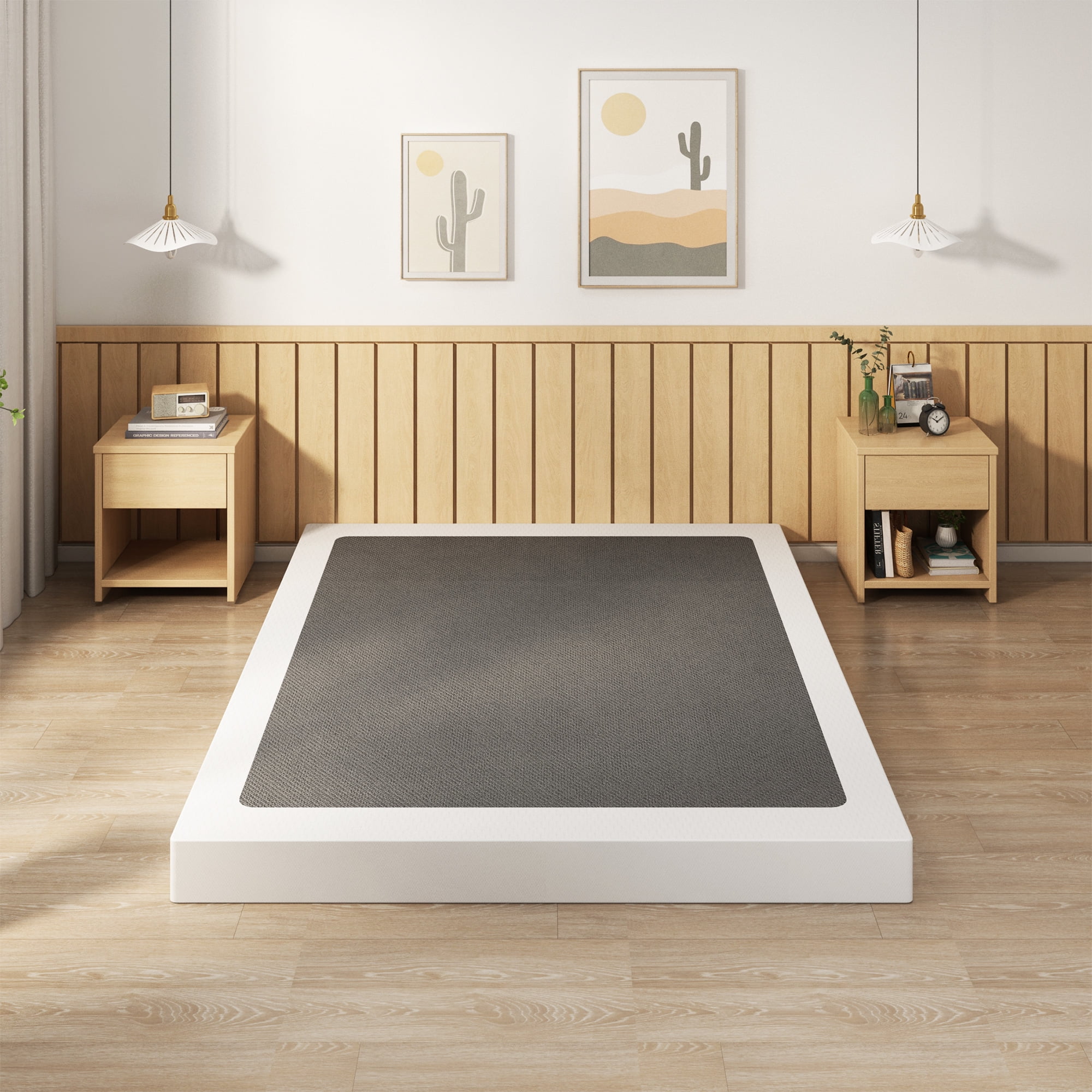 Maenizi King Size Box Spring 4 inch Low Profile, Heavy Duty Metal with Fabric Cover, Easy Assembly, Noise Free, Black