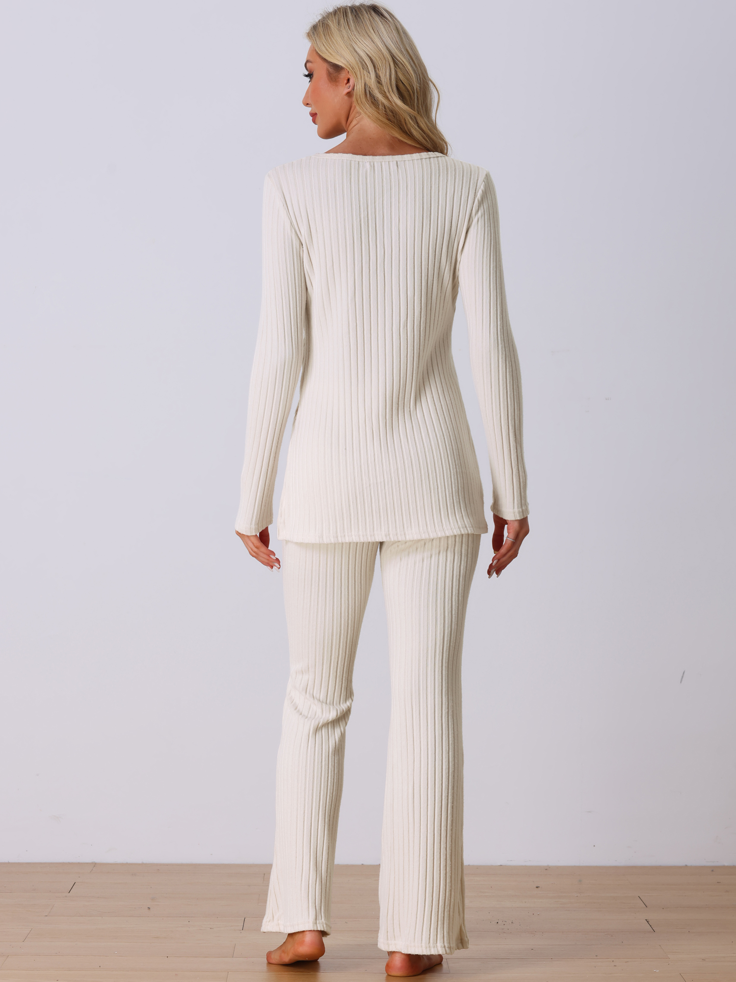 DARING DIVA Women's Ribbed Knit Lounge Set Pajama Sets Matching Outfits S White
