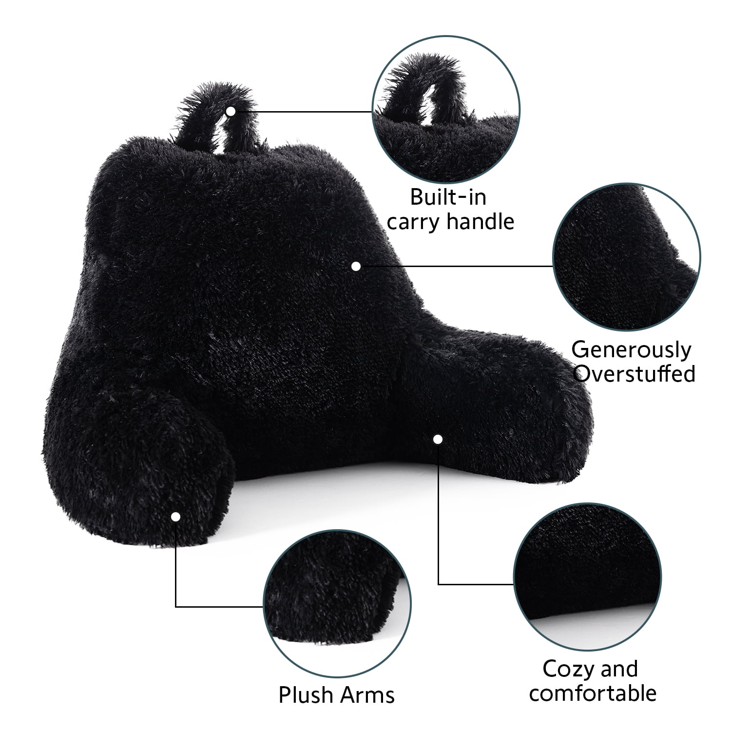 Cheer Collection Shaggy Hair TV and Reading Pillow, Black
