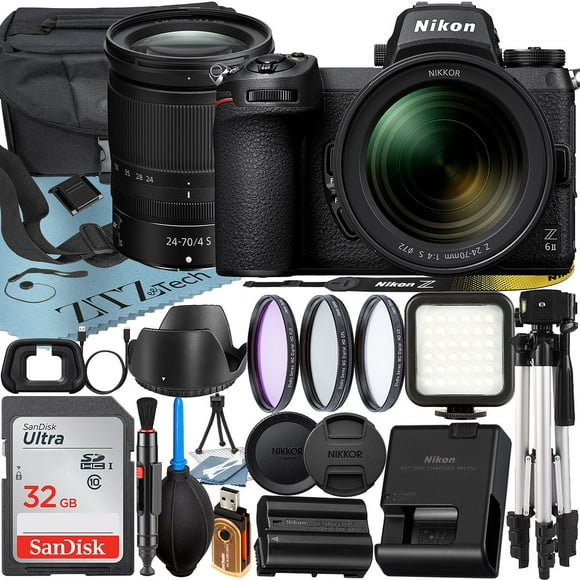 Nikon Z6 II Mirrorless Camera with NIKKOR Z 24-70mm f/4 S Lens + SanDisk 32GB Card + Case + 3 Pieces Filter + Flash + ZeeTech Accessory Bundle