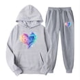 thumbnail image 2 of Feancey Womens Hooded Sweatsuit Set Soft Cute Heart Print Hoodies and Drawstring Sweatpants Two Piece Sets Valentines Day Novelty Tracksuit Outfits Gray XL, 2 of 6