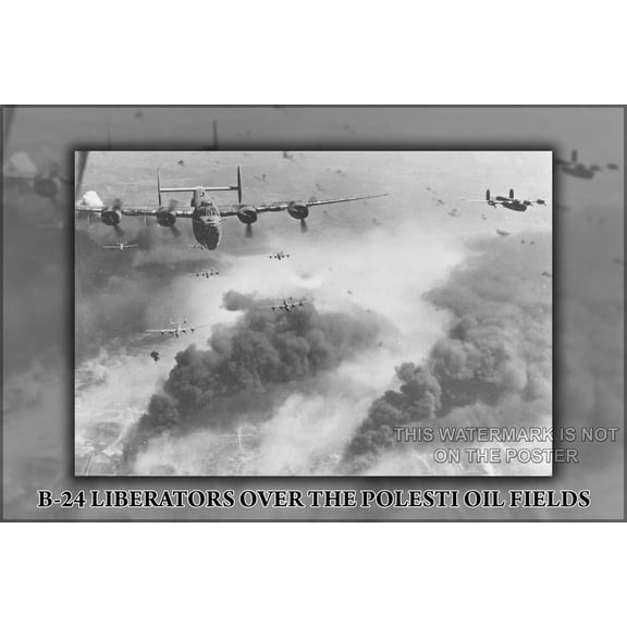 24"x36" Gallery Poster, B-24 Liberator bomb polesti