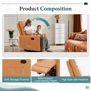 Recliner Message Chair with Footrest, Swivel Rocking Glider, High Back Upholstered Deep Seat for Living Room, Brown