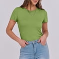 thumbnail image 2 of QASIEATN Sweatshirt for Graceful Ladies Fashion, Short Sleeve Neck Ribbed Knit Casual Tops Tee Summer Slim Basic Shirts, Womens Fall Tops, 2 of 6