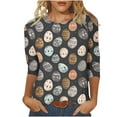 thumbnail image 2 of VKOYWKM Hauts Easter pour Femmes T-Shirts Imprimés Ufs Colorés Blouses Décontractées Col Rond Manches 3/4 Cadeau de Vacances Easter, 2 of 5