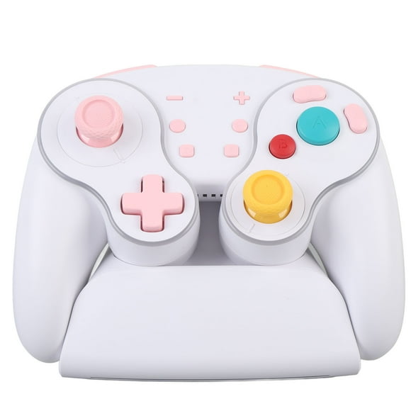 Video Game Controller, Six Axis Gyro 5 Levels Vibration Wireless Game Controller RGB Mechanical Buttons for Home White