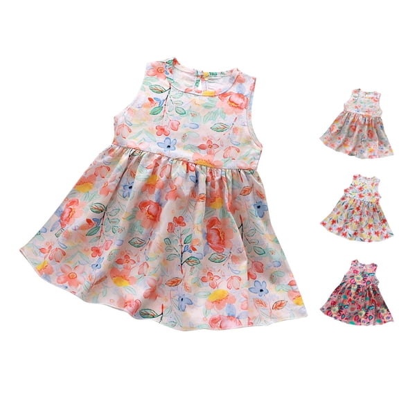 PIWHJQK Girls Casual Dresses Print Sleeveless Print Casual Dress For Girls Summer Dress Sundress