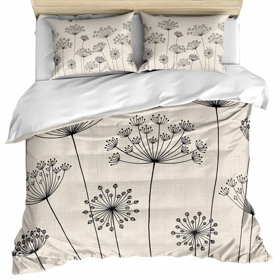 Farmhouse Dandelion Bedding 3 Piece Duvet Cover Set Queen Size, Spring Modern Minimalist Country Flower Microfiber Comforter Cover with Zipper Closure & Pillowcases, FadeResistant Quilt Cover