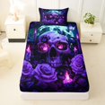 thumbnail image 3 of Homewish Hipple Death Skull Twin Sheets,Retro Purple Rose Bedding,Happy Halloween Bed Set,3-Piece,1 Fitted Sheet and 1 Pillowcase, 3 of 5