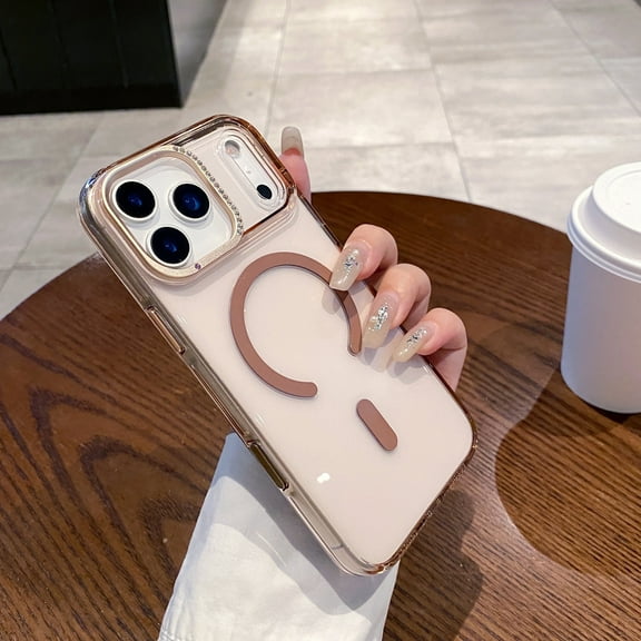 Allytechgroup Magnetic Back Cover for Apple iPhone 17 Pro Max Case, Shock-Absorbent Lightweight Non-Slip Protective Rugged With Support Wireless Charging PC TPU Bumper with AI Photo Button, Gold