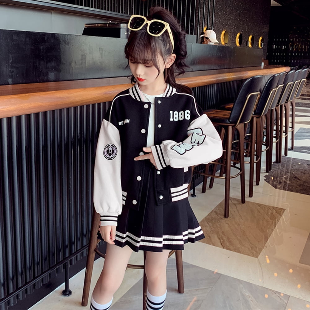 Baby-G Baseball Uniform Outfits for Teen Girls,Jacket+Skirt