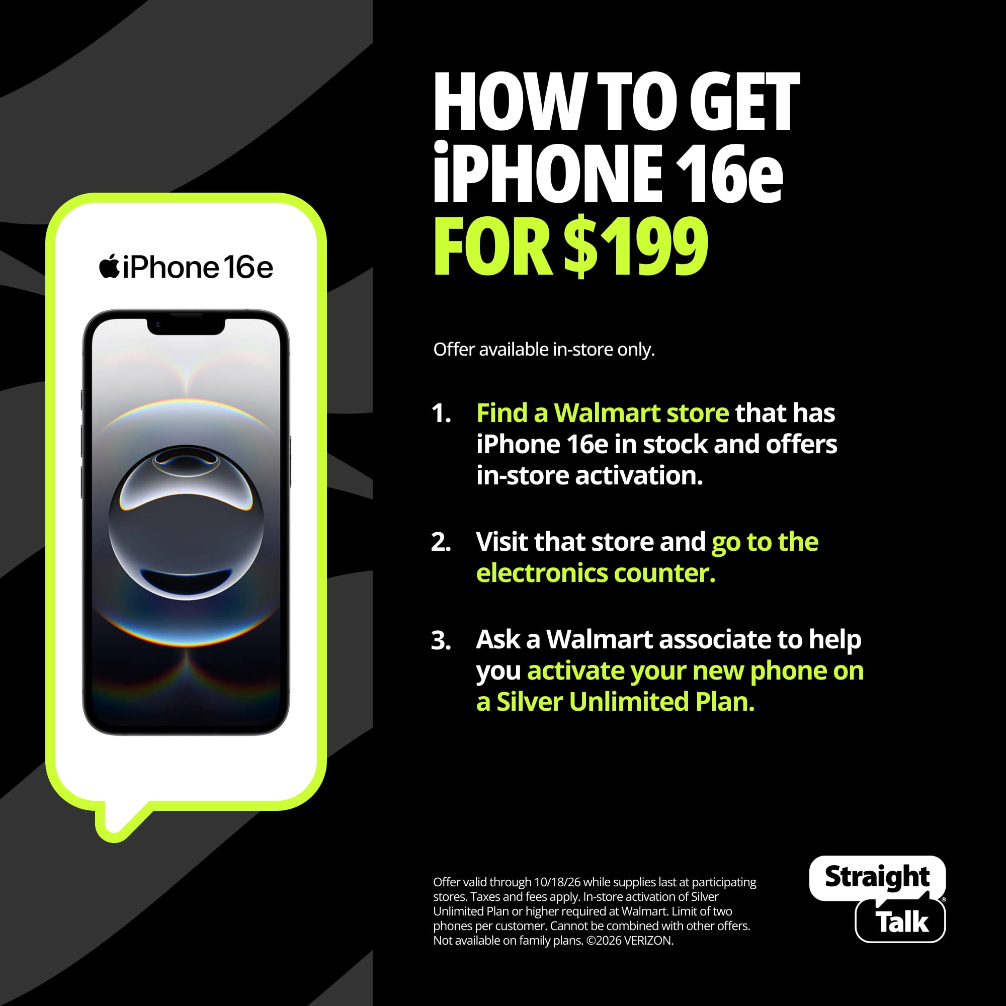 Straight Talk Apple iPhone 16e, 5G, 128GB, Black - Prepaid Smartphone [Locked to Straight Talk]