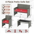 thumbnail image 3 of Costway 4 PCS Patio Conversation Set with Seat Cushions & Tempered Glass Tabletop, Outdoor Red + Gray, 3 of 11