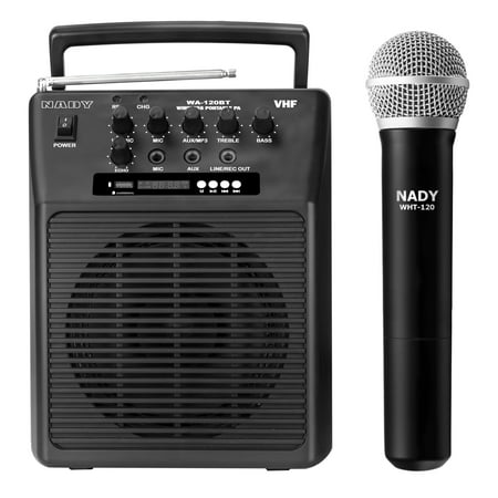 Nady WA-120BT HT Wireless Portable compact P.A full-range speaker system with built-in amplifier, BLUETOOTH, mp3 player, mixer, handheld wireless