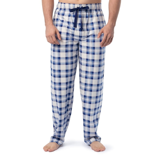Pantalón de Pijama IZOD de Franela y Forro Polar para Hombre, Cuadros Gris/Azul XL