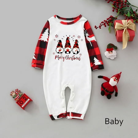 

Hanas Parent-child outfit Baby Christmas Parent-Child Set Round Neck Long Sleeve Plaid Christmas Home Bodysuit Warm Family Red 9