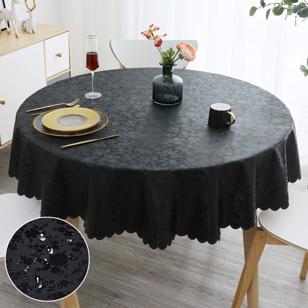 decorUhome Heavy Duty Vinyl Tablecloth, Waterproof Round Table Cloth
