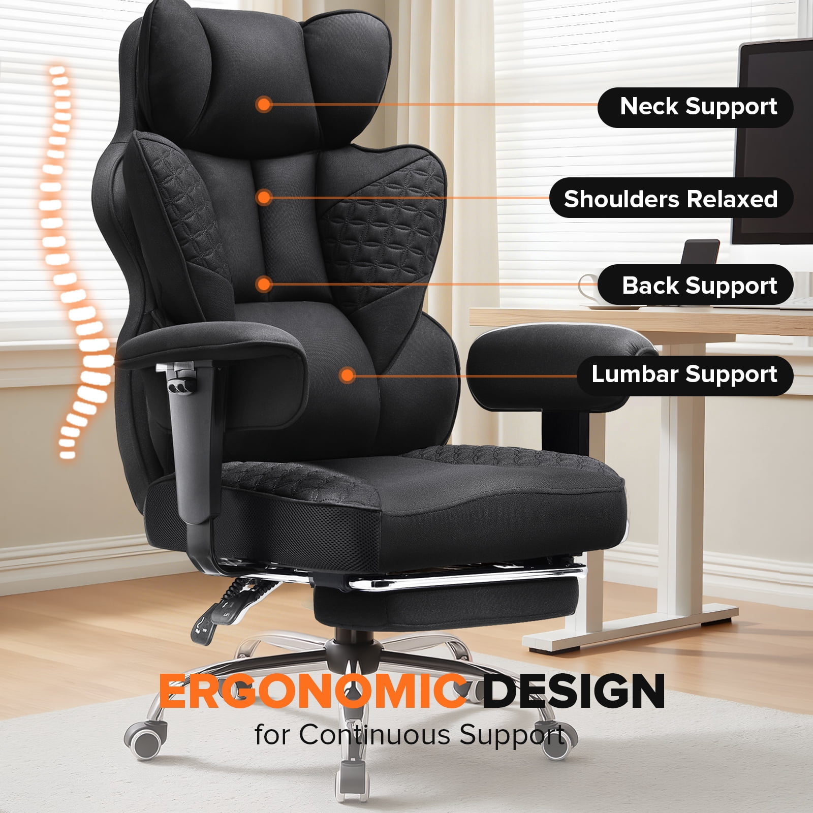CloudRest Pro 400lbs Executive heavy duty office chair, High Back Ergonomic Computer Desk Chairwith Lumbar Back Support,Black