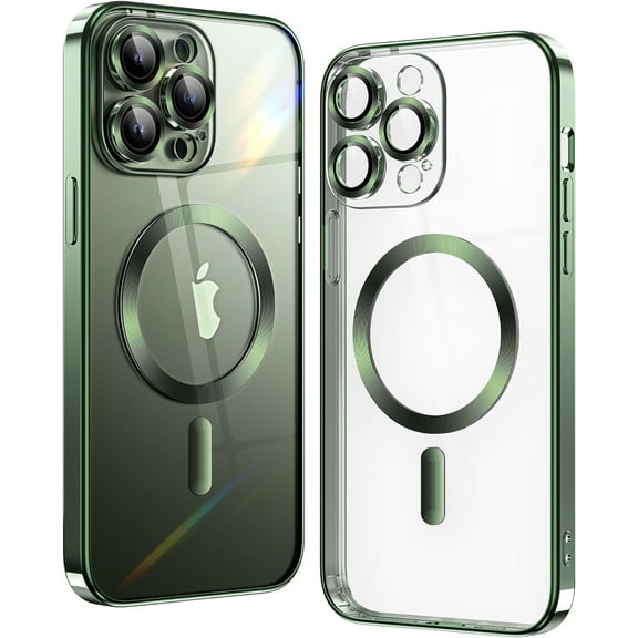 Matallic Glossy Clear for iPhone 11 Pro Case Compatible with MagSafe with Plating Full Camera Protection[Strong  Attraction]Slim Phone Case Shockproof for Women Girls(5.8")-Alpine Green