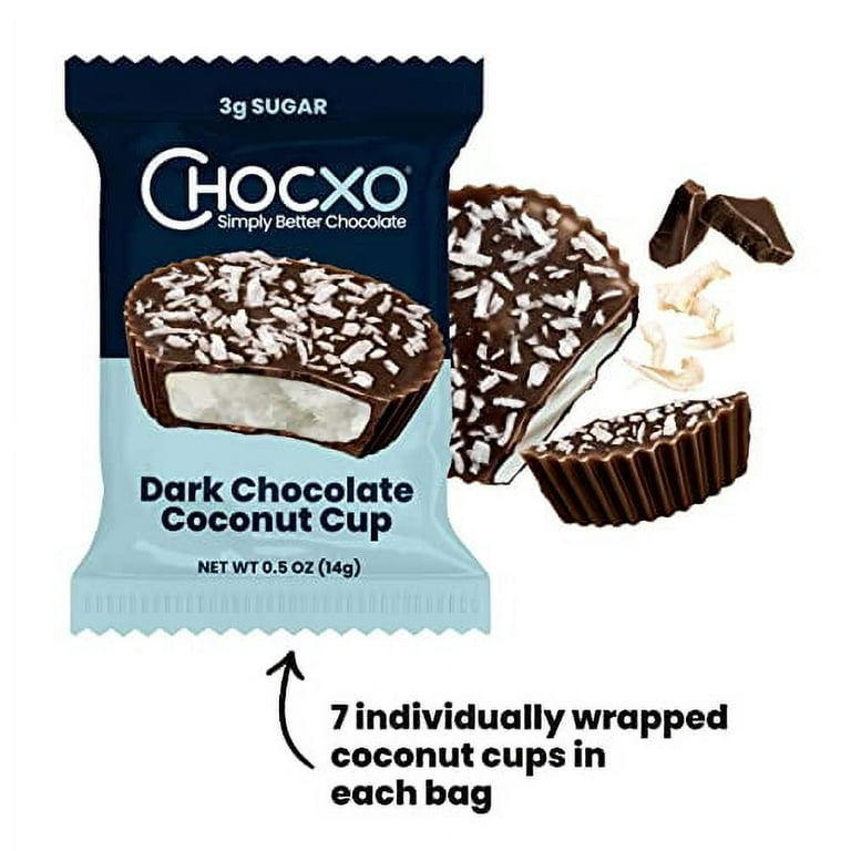 Chocxo Dark Chocolate Coconut Cups, Low in Real Sugar, Organic 