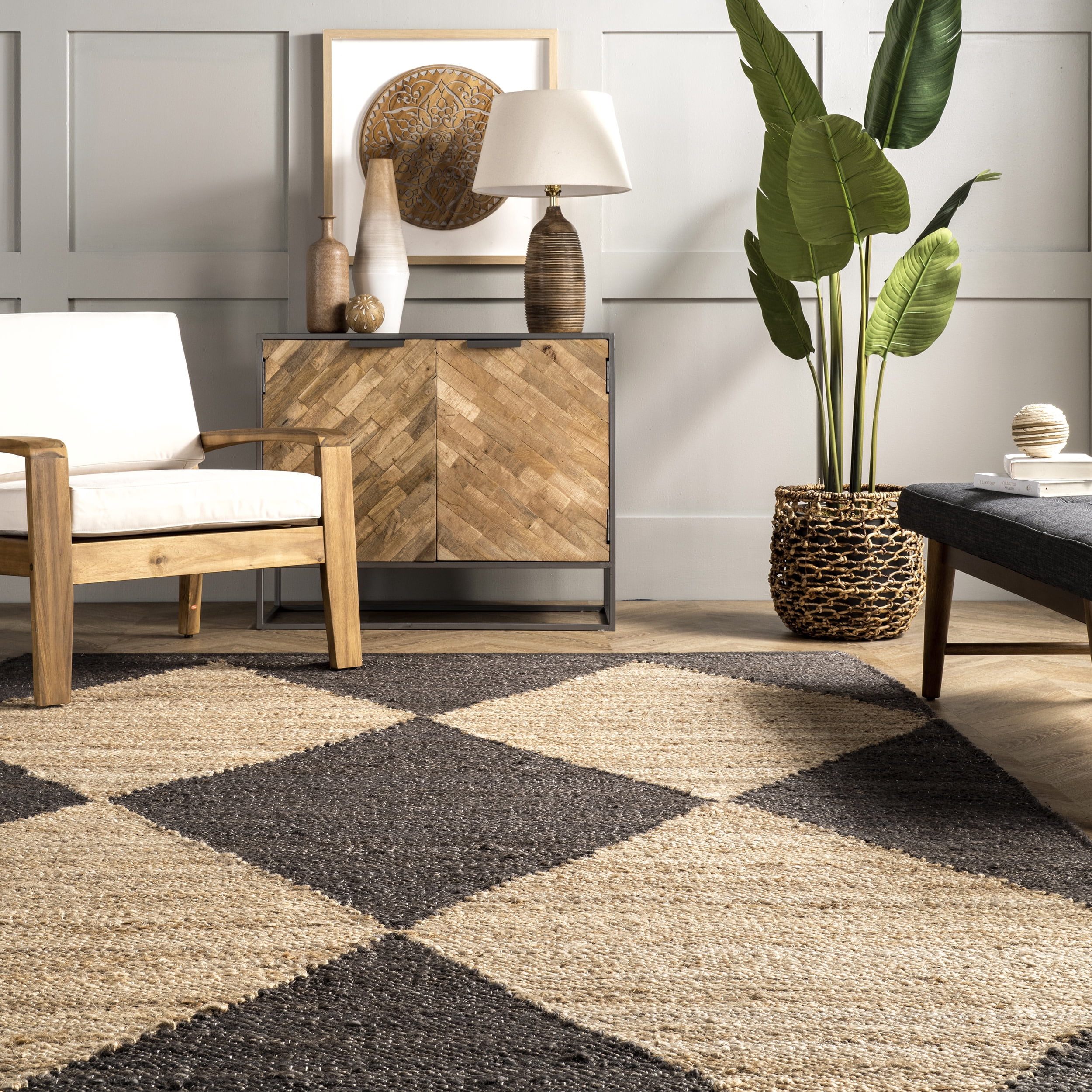 nuLOOM Pandora Diamond Jute Black 4' x 6' Geometric Area Rug
