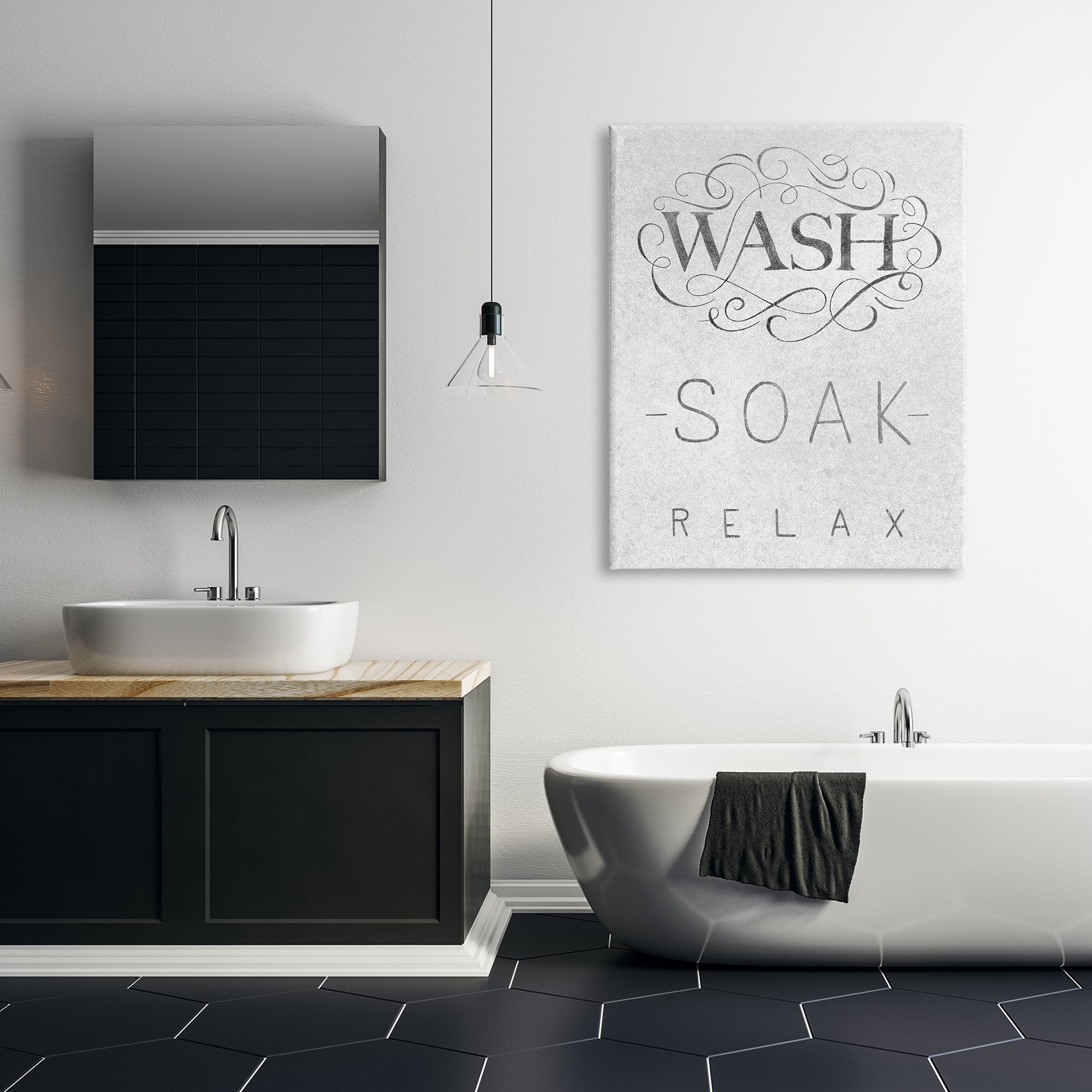 Stupell Industries Vintage Boutique Wash Soak Relax Bathroom Typography Typography Painting Gallery Wrapped Canvas Print Wall Art, 36 x 48