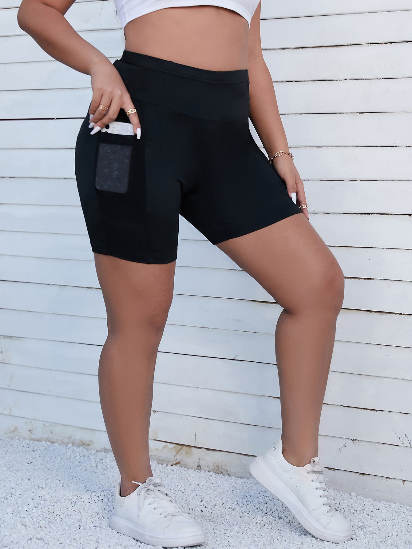 Mesh Panel Wideband Waist Biker Shorts 