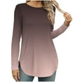 thumbnail image 3 of DDAPJ pyju Womens Long Sleeve Round Neck Shirts Side Split Tunic Tops Gradient Print Casual Blouse Tees Ofertas Flash Brown S, 3 of 8