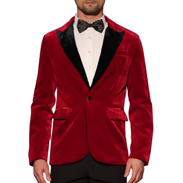Chaqueta de traje de terciopelo INSPIRE CHIC para hombres, blazer de terciopelo burdeos con solapa en contraste para bodas y fiestas, talla XL
