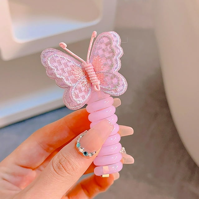Bandas para el cabello con forma de teléfono para niñas, coloridas bandas para el cabello en espiral con diseños de mariposas y flores, accesorios para el cabello para niñas.