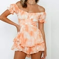 thumbnail image 2 of Odeerbi Boho Floral Jumpsuits for Women 2025 Off Shoulder Chiffon Romper Ruffle Shorts Summer Beach Playsuits Orange, 2 of 7