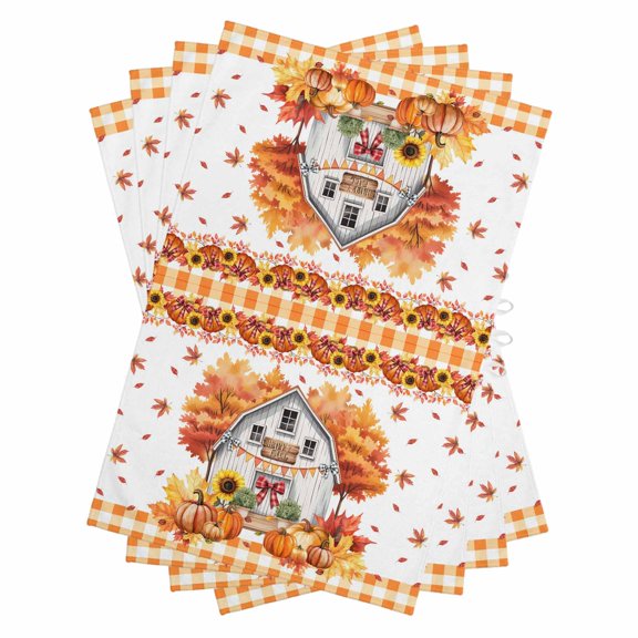 Fall Pumpkins Kitchen Towels Set of 4, Water Absorbent Dish Towel, Thanksgiving Maple Leaves Country House Decorative Hand Towels - Quick Drying Cloth for Cooking Baking, 18x28 Inch