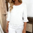 thumbnail image 2 of Wang6 Womens 3/4 Sleeve Tops Elegant Crew Neck Ruffle Trim Tshirts Ladies Causal Solid Going out Tees Shirts White 0713-3/4 sleeve tshirts XL, 2 of 5