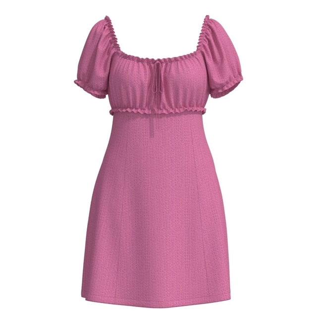 Vestido George para Mujer Tipo Campesino, Escote Cuadrado, Elástico en Cintura Rosa Talla CH