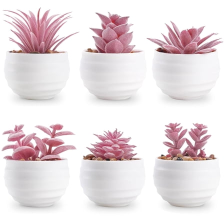 6 Pack Pink Artificial Succulents in Pots Small Fake Plants for Girls Room Decor Office Desk Accessories