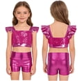 thumbnail image 6 of inlzdz Big Girls 2 Piece Jazz Dance Outfits Sequins Shiny Crop Top with Metallic Shorts Cheerleading Uniform Set Hot Pink 14, 6 of 7
