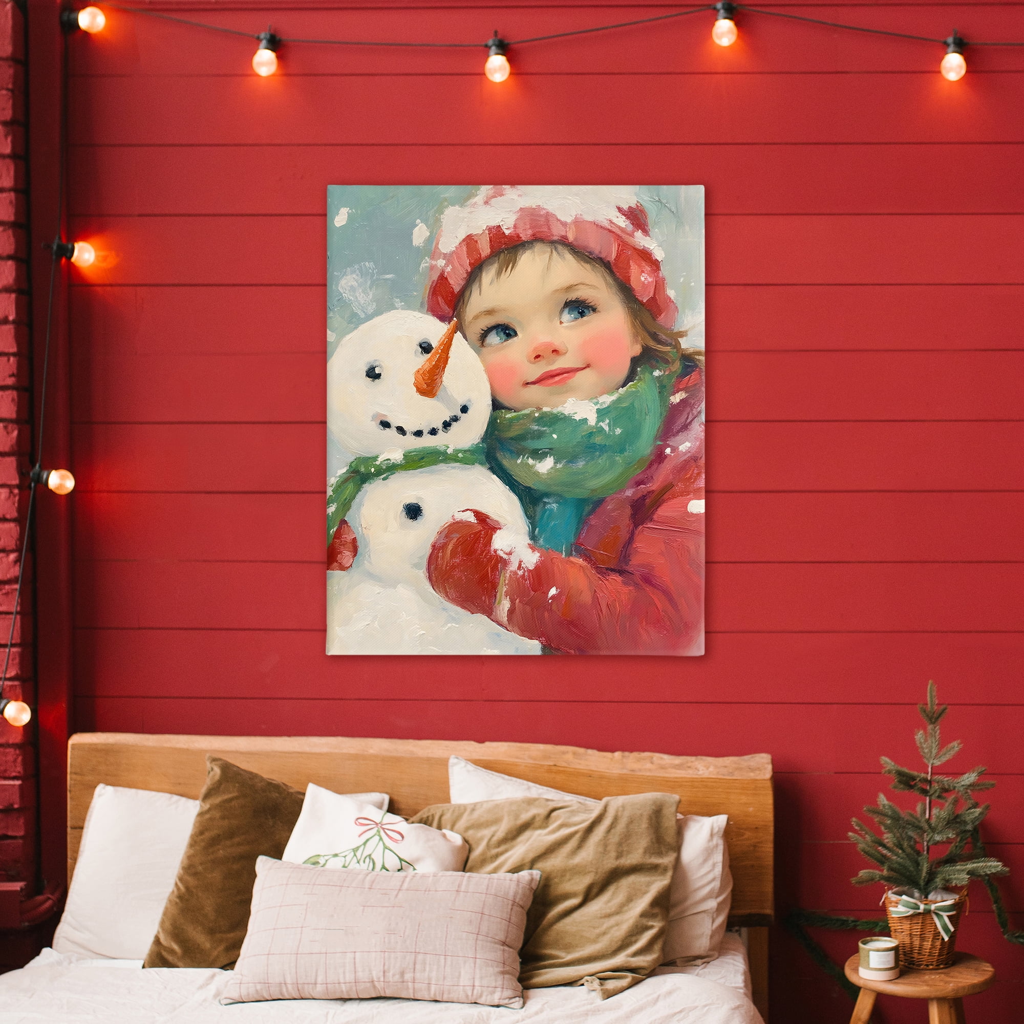 Stupell Industries Christmas Girl & Snowman Embrace Canvas Wall Art, design by The Prints Vibe