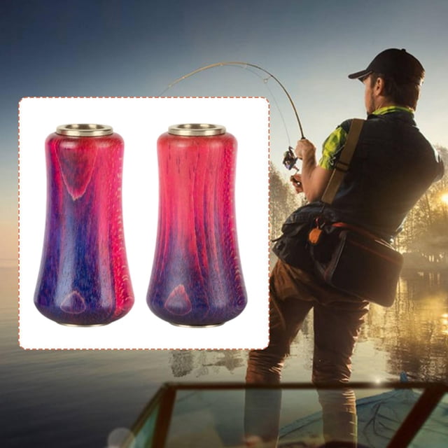 2 piezas de pomos para manivela de carrete de pesca, empuñaduras de manivela de potencia, profesionales, de madera. Rojo