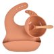 thumbnail image 1 of Vajilla infantil de silicona para la cena del bebé, babero de silicona, cuenco complementario, tenedor y cuchara, juego de vajilla de tres piezas para alimentos complementarios para bebés, 1 of 6