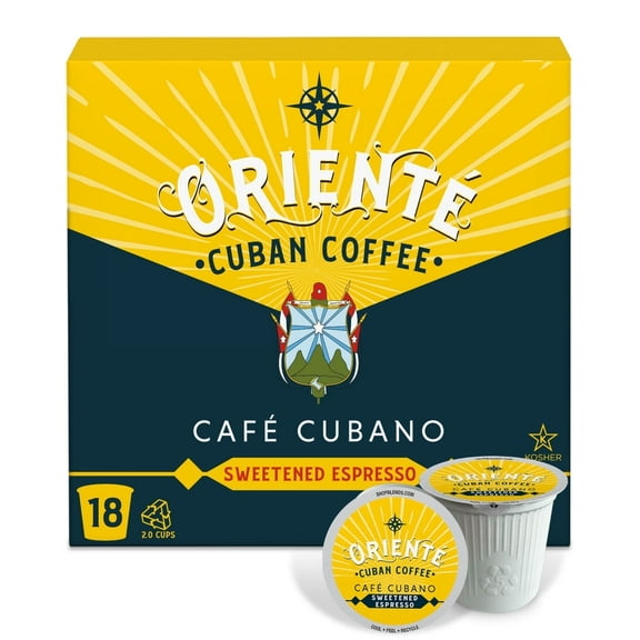 Oriente Cuban Coffee Roasters - Dark Roast Cafe Cubano Coffee - 18ct. - Solar Energy Produced Recyclable Dark Roast Coffee Pods - Authentic Cuban Coffee Inspired Style - KCup Compatible
