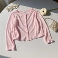 thumbnail image 4 of UACY Girls' Ribbed Knit Cardigan Long Sleeve Button down Lightweight Sweater Toddler Knitwear Button Closure Ruffled Outwear Tops, 4 of 5