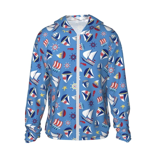 Balery Colorful Sailing Ship Sudadera ligera de manga larga con capucha y protección solar UPF 50+ para hombre y mujer, ideal para pesca y running-Medium