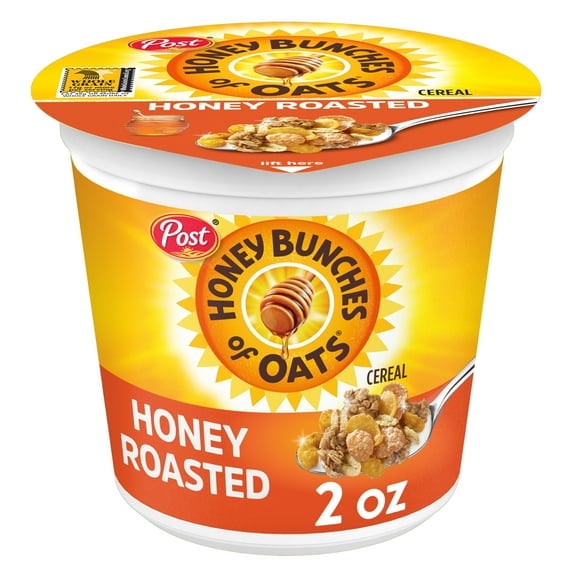 Post Honey Bunches of Oats Honey Roasted Breakfast Cereal, Ready-to-Eat, Crunchy, 2 oz Cereal Cup(pack of 2)