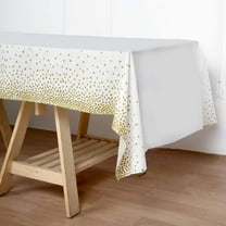 Efavormart 5 Pack White Rectangle Plastic Tablecloths with Gold Confetti Dots, Waterproof Disposable Table Covers - 54"x108"